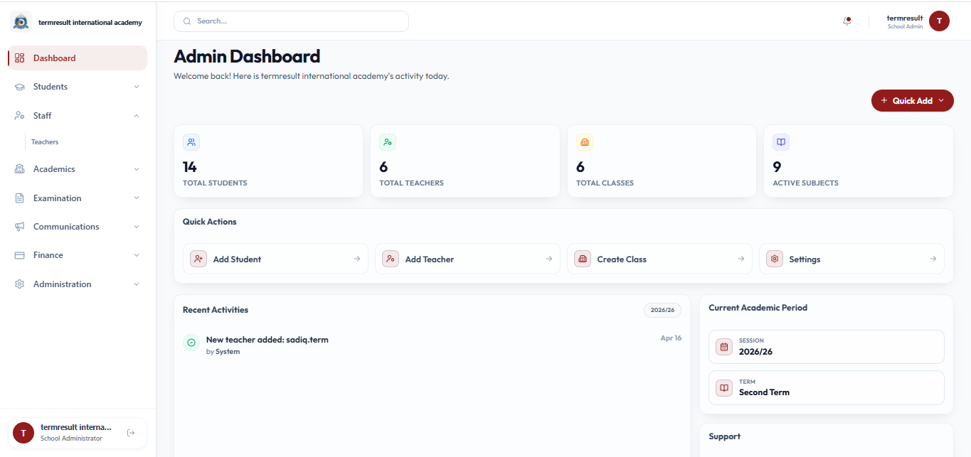 School Admin Dashboard — TermResult
