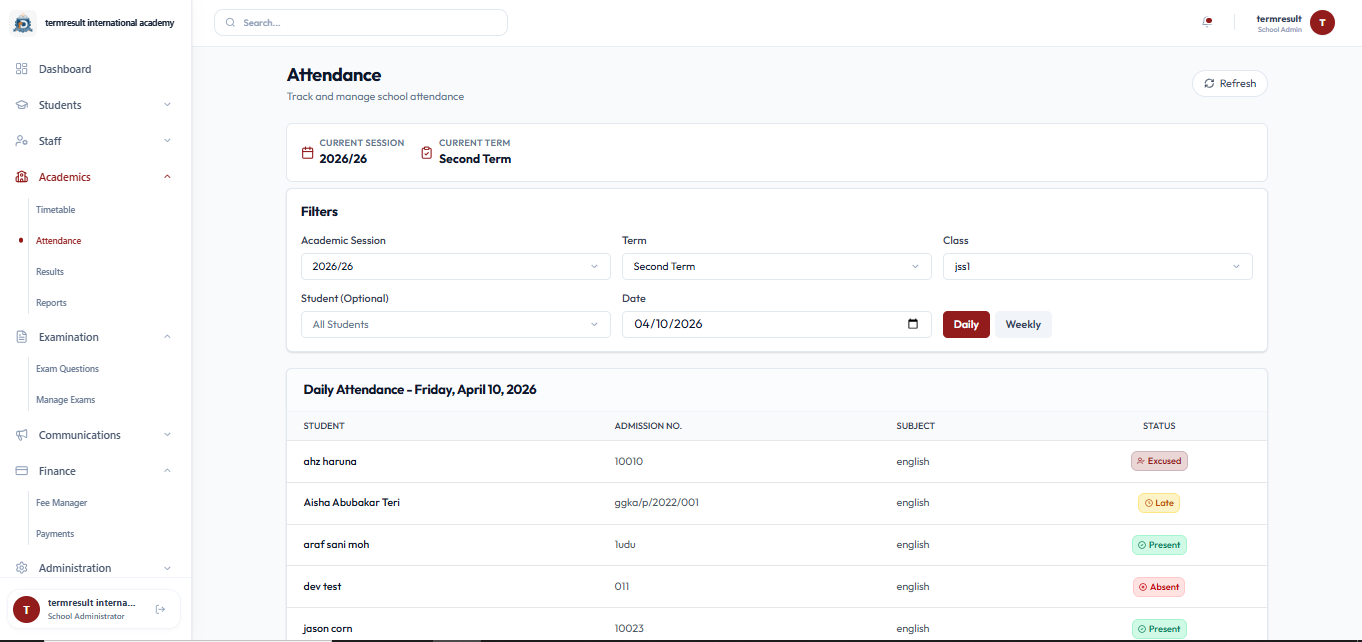 Attendance tracking — TermResult