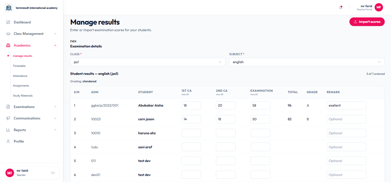 Score management — TermResult