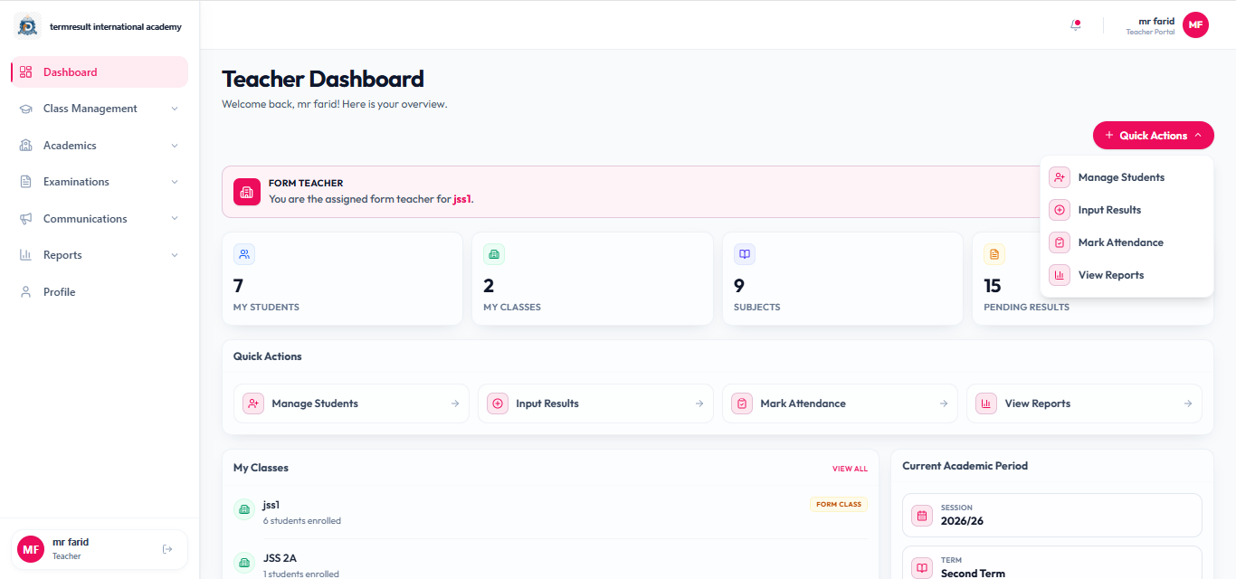 Teacher Portal — TermResult